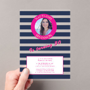 Elegant Navy Blue Stripe 30. Geburtstag Einladung