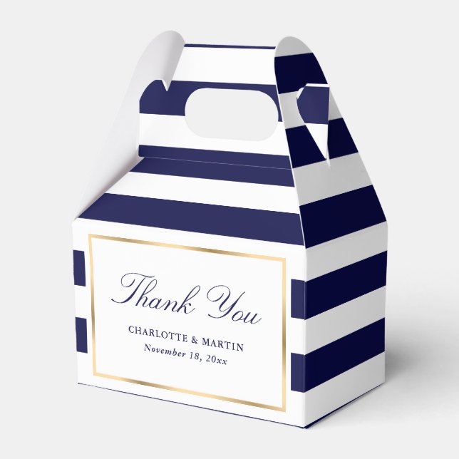 Elegant Navy Blue Stripes Wedding Vielen Dank Geschenkschachtel (Vorderseite)