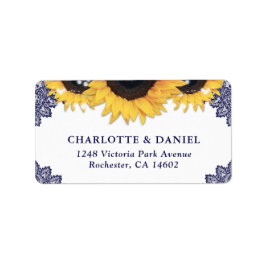 Elegant Navy Blue Sunflower Wedding Return Address Adressaufkleber