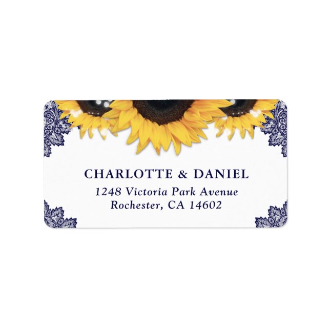 Elegant Navy Blue Sunflower Wedding Return Address Adressaufkleber (Vorne)