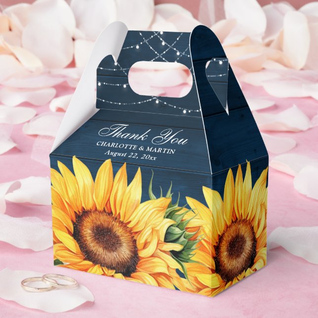 Elegant Navy Blue Sunflower Wedding Vielen Dank Geschenkschachtel (Hochzeit)