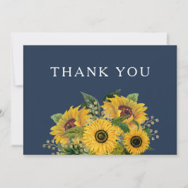 Elegant Navy Blue Sunflowers Hochzeit Dankeskarte