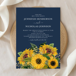 Elegant Navy Blue Sunflowers Hochzeit Einladung