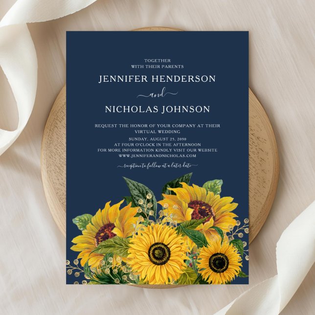 Elegant Navy Blue Sunflowers Hochzeit Einladung (Elegant Navy Blue Sunflowers Wedding Invitation)