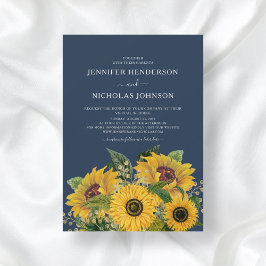 Elegant Navy Blue Sunflowers Hochzeit Einladung