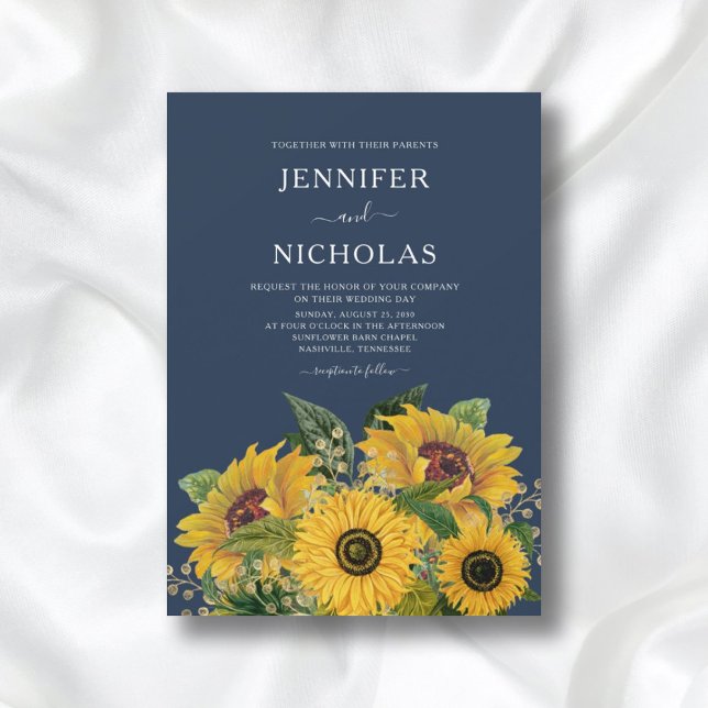 Elegant Navy Blue Sunflowers Hochzeit Einladung (Von Creator hochgeladen)