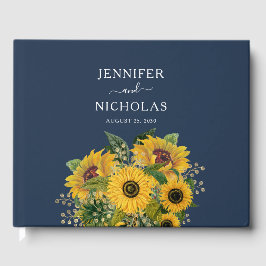 Elegant Navy Blue Sunflowers Hochzeit Gästebuch