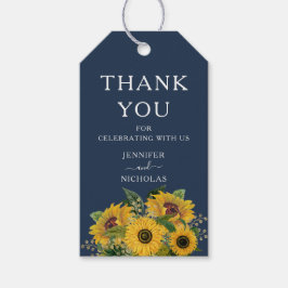 Elegant Navy Blue Sunflowers Hochzeit Geschenkanhänger
