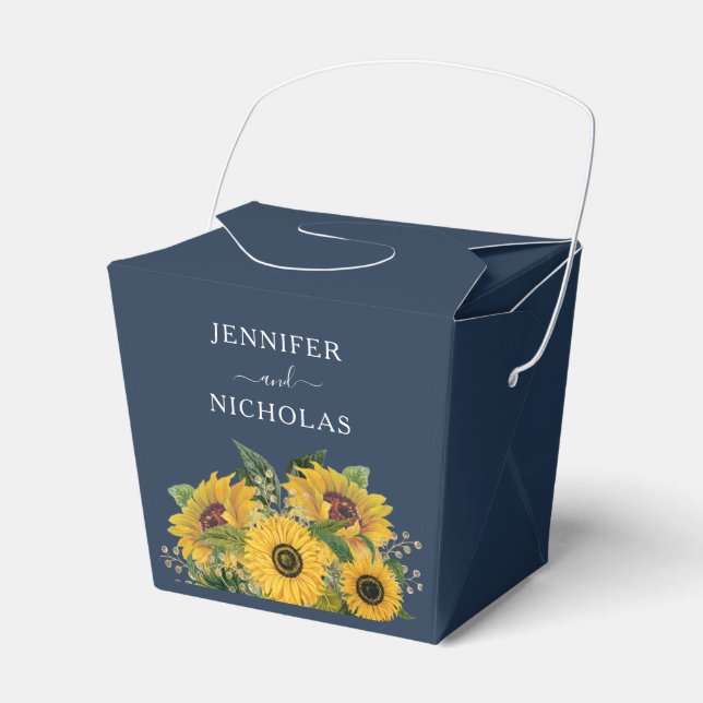 Elegant Navy Blue Sunflowers Hochzeit Geschenkschachtel (Vorderseite)