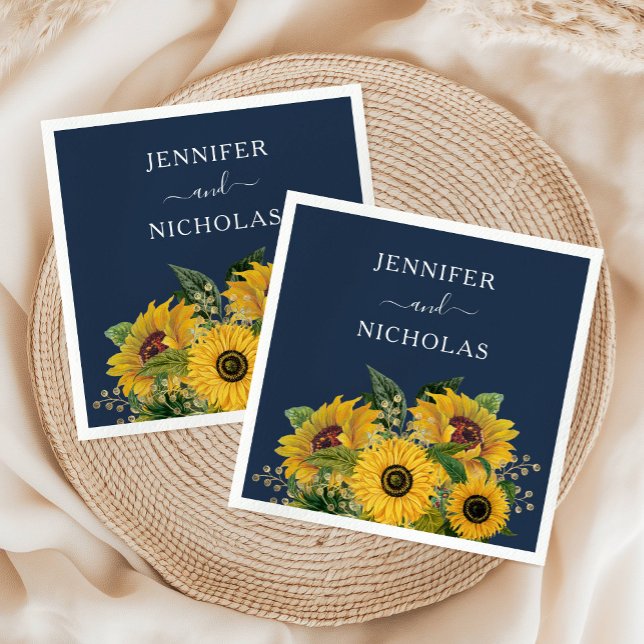 Elegant Navy Blue Sunflowers Hochzeit Serviette (Elegant Navy Blue Sunflowers Wedding Napkins)