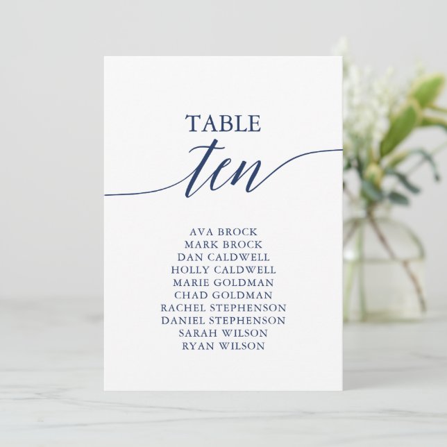 Elegant Navy Blue Tischnummer 10 Seating Chart (Stehend Vorderseite)