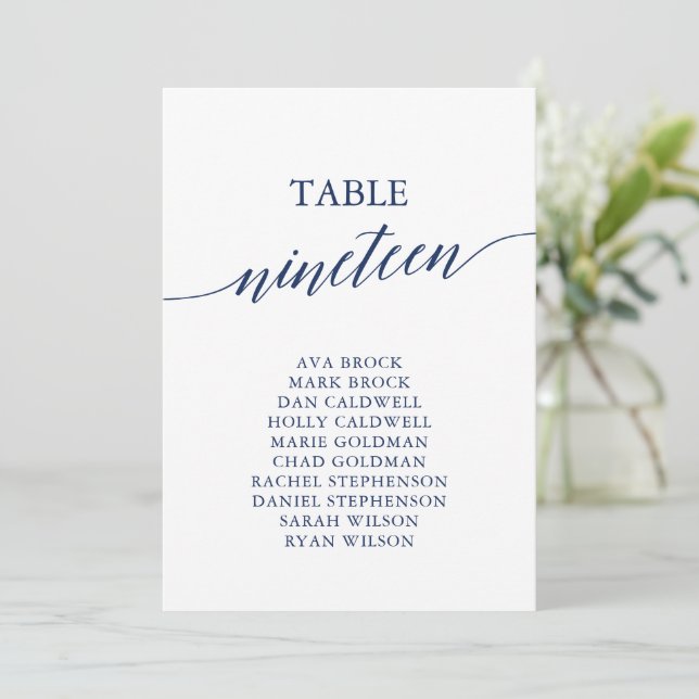 Elegant Navy Blue Tischnummer 19 Seating Chart (Stehend Vorderseite)