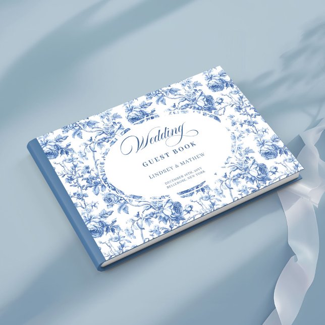 Elegant Navy Blue Toile de Jouy Roses Guest Book Gästebuch (Elegant Navy Blue Toile de Jouy Roses Guest Book)