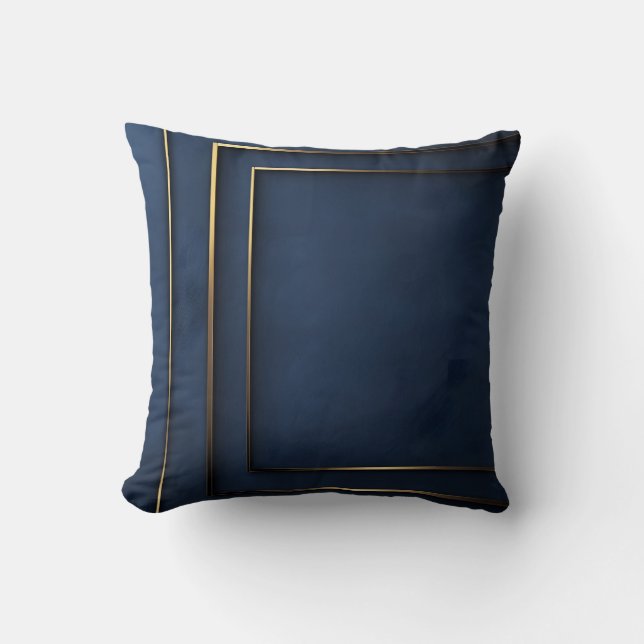 Elegant Navy Blue und Gold Geometric Kissen (Vorderseite)