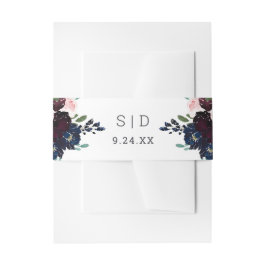 Elegant Navy Blue und Plum Floral | Hochzeit Einladungsbanderole