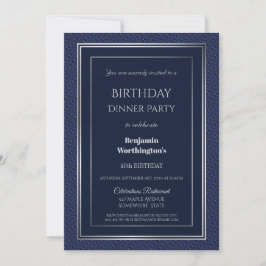 Elegant Navy Blue und Silver 40. Geburtstag Abende Einladung