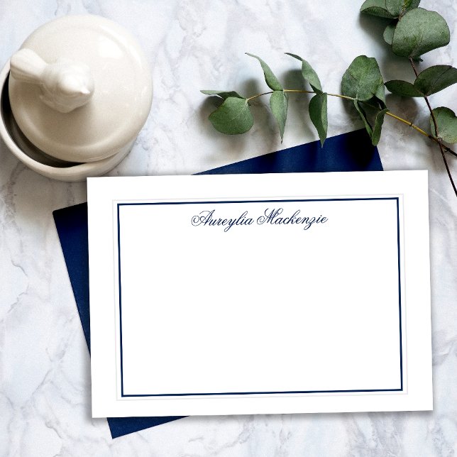 Elegant Navy Blue und White Personalisiert Mitteilungskarte (Elegant Navy Blue and White Personalized Note Cards)