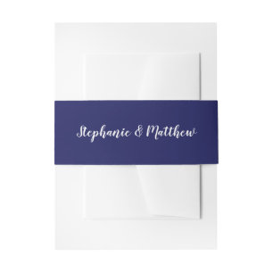 Elegant Navy Blue und White Script Wedding Einladungsbanderole