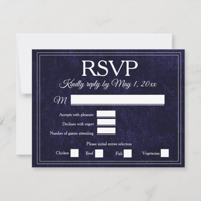Elegant Navy Blue Velvet RSVP Wedding (Vorderseite)
