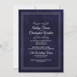 Elegant Navy Blue Velvet White Monogram Wedding Einladung
