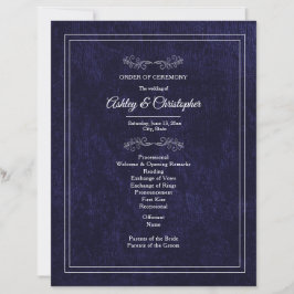 Elegant Navy Blue Velvet White Wedding Program