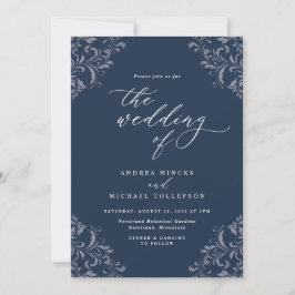Elegant Navy Blue Vintage Hochzeiten Einladungen