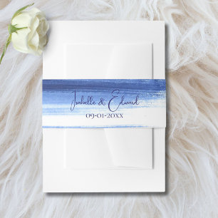 Elegant Navy Blue Watercolor Paint Strokes Wedding Einladungsbanderole