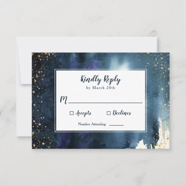Elegant Navy Blue Watercolor RSVP Karte (Vorderseite)