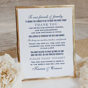 Elegant Navy Blue Wedding Dankeschön Nachricht Poster