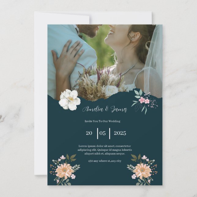 Elegant Navy Blue Wedding Einladung (Vorderseite)