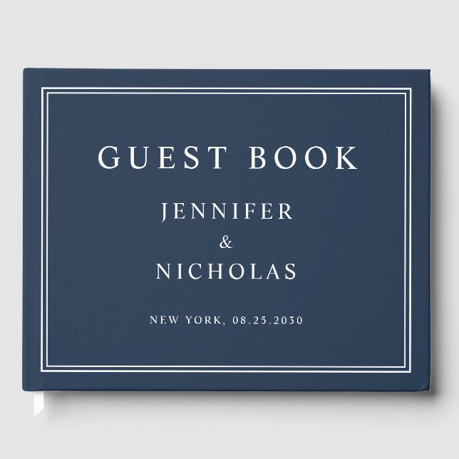 Elegant Navy Blue Wedding Gästebuch (Vorderseite)