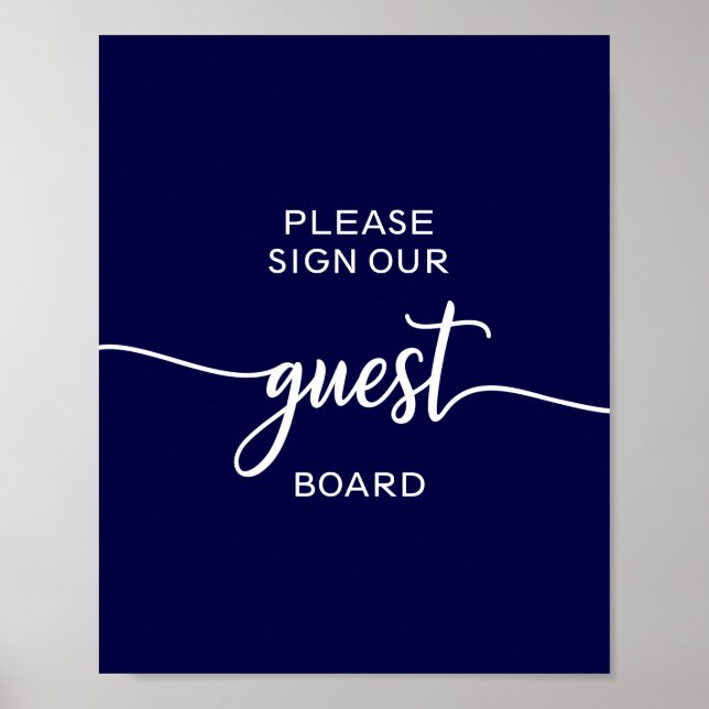 Elegant Navy Blue Wedding Guest Board Sign Poster (Vorne)