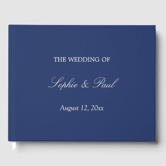 Elegant Navy Blue Wedding Guest Book Gästebuch (Vorderseite)