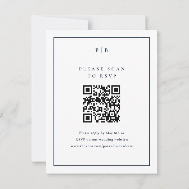 Elegant Navy Blue Wedding QR Code RSVP Card Karte (Vorderseite)