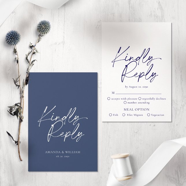 Elegant Navy Blue Wedding RSVP Card - Freundliche  (Von Creator hochgeladen)