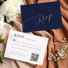 Elegant Navy Blue Wedding RSVP Karte