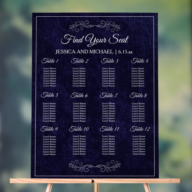 Elegant Navy Blue Wedding Seating Chart  Acrylschild (Neutral)