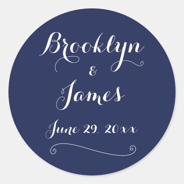 Elegant Navy Blue Wedding Stickers (Vorderseite)