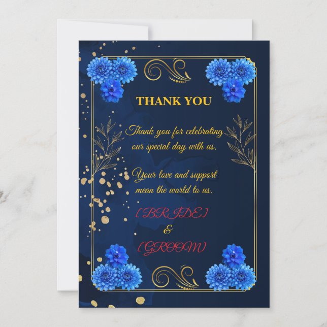 Elegant Navy Blue Wedding Thank You Template Dankeskarte (Vorderseite)