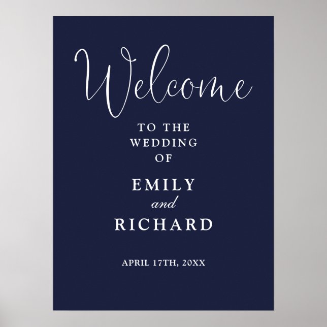 Elegant Navy Blue Wedding Willkommenszeichen Poster (Vorne)