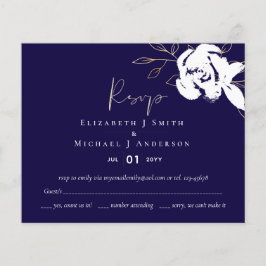 Elegant Navy Blue White Gold Wedding RSVP