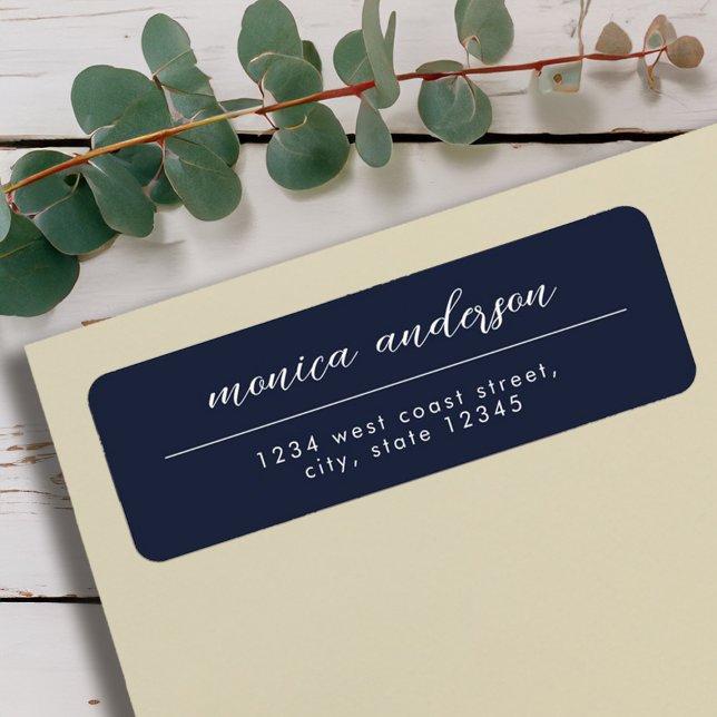 Elegant Navy Blue White Minimalistisch Script Name (Elegant Navy Blue White Minimalist Script Name Label)