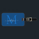 Elegant Navy Blue White Monogram Script Name Gepäckanhänger<br><div class="desc">Elegant Navy Blue White Monogram Script Name Stilvolle Bag Tag</div>