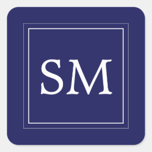 Elegant Navy Blue White Monogram Wedding Quadratischer Aufkleber