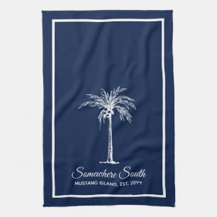 Elegant Navy Blue White Palm Tree Personalisiert Geschirrtuch