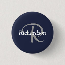 Elegant Navy Blue White Silver Gray Mit Monogramm Button