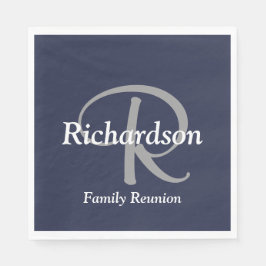 Elegant Navy Blue White Silver Gray Mit Monogramm Serviette