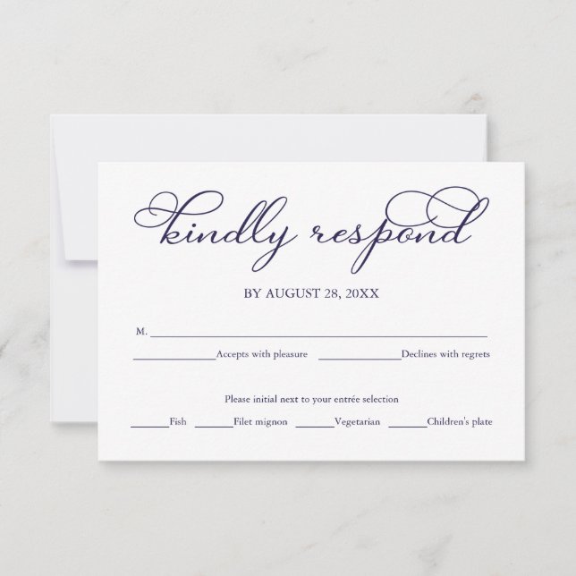 Elegant Navy Blue White Wedding RSVP Card (Vorderseite)