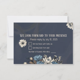 Elegant Navy Blue Wildblume Wedding RSVP Karte