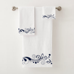 Elegant Navy-Blue Wirbel Lace Badhandtuch Set